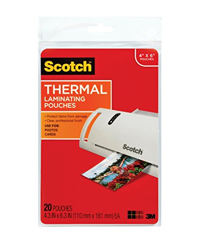 0641438095987 - SCOTCH THERMAL LAMINATING POUCHES, 4.37 INCHES X 6.36 INCHES, 20 POUCHES (TP5900-20)
