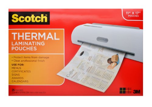 0641438098377 - SCOTCH THERMAL LAMINATING POUCHES, 11.45 X 17.48-INCHES, 25-POUCHES (TP3856-25)