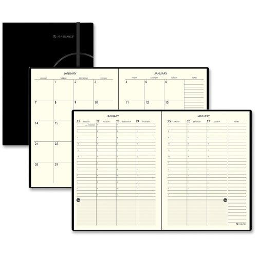 0641438544966 - AT-A-GLANCE BUNGEE CLOSURE WEEKLY/MONTHLY APPTOINTMENT BOOK - WEEKLY, MONTHLY - 7.50 X 10 - 1 YEAR - JANUARY TILL DECEMBER - 7:00 AM TO 6:00 PM 1 WEEK DOUBLE PAGE LAYOUT - BLACK