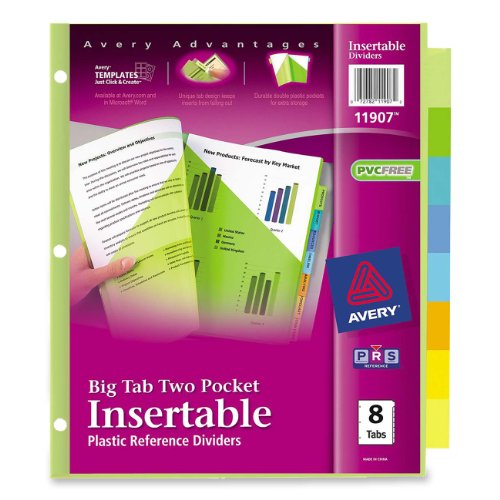 0641438591137 - AVERY BIG TAB TWO-POCKET INSERTABLE PLASTIC DIVIDERS, 8-TABS, 1 SET