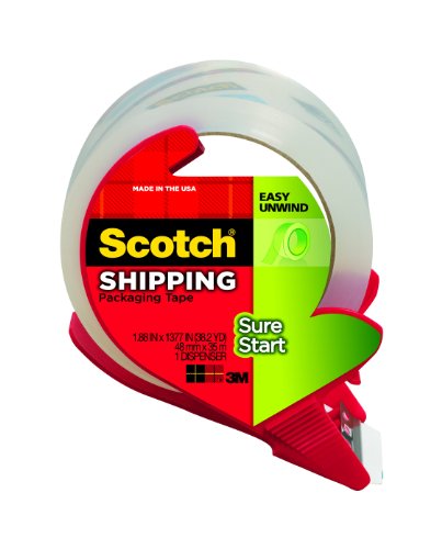 0641438609528 - SCOTCH SURE START SHIPPING PACKAGING TAPE WITH REFILLABLE DISPENSER, 1.88 IN X 38.2 YD (3450S-RD)