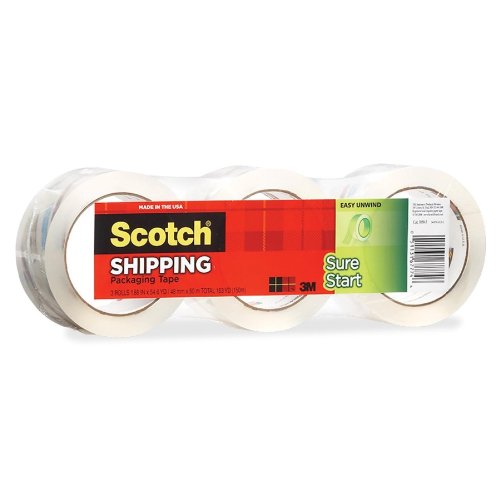 0641438632335 - SCOTCH SURE START SHIPPING PACKAGING TAPE, 1.88 INCHES X 54.6 YARDS, 3 ROLLS (34