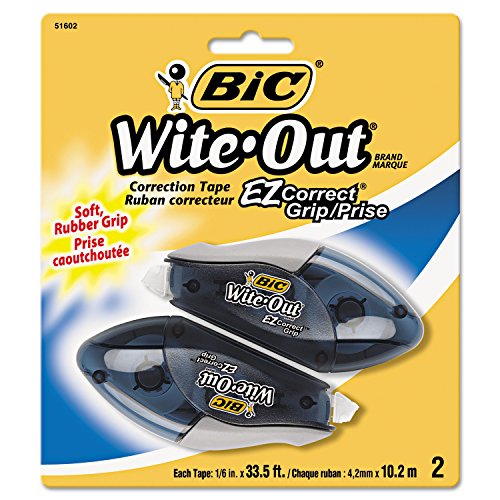 0641438682415 - BIC WITE-OUT BRAND EZ CORRECT GRIP CORRECTION TAPE, 33.5 FEET, 2-COUNT PACK OF WHITE CORRECTION TAPE, FAST, CLEAN AND EASY TO USE TEAR-RESISTANT TAPE OFFICE OR SCHOOL SUPPLIES