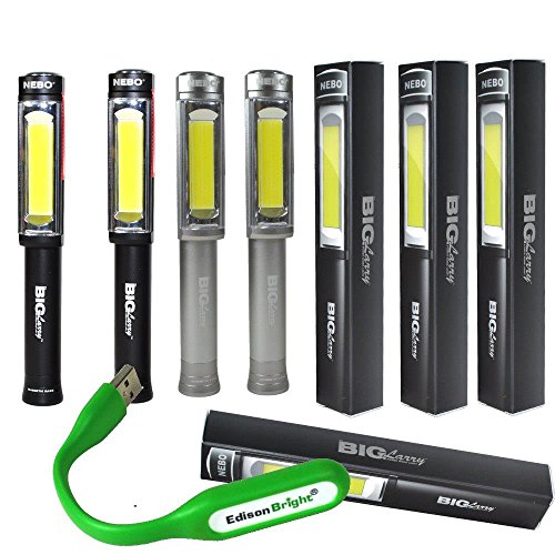 0641612550110 - TWO COLOR 4 LIGHTS BUNDLE: NEBO BIG LARRY 400 LUMEN FLASHLIGHT 6306 COB LED MAGNETIC WORKLIGHT (TWO EACH BLACK & GREY) WITH SIX NEBO AA BATTERIES AND EDISONBRIGHT USB POWERED READING LIGHT BUNDLE