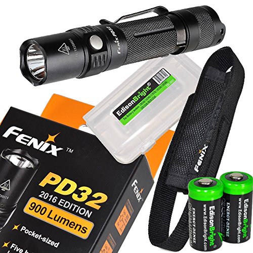 0641612551308 - FENIX PD32 2016 EDITION 900 LUMEN CREE LED TACTICAL FLASHLIGHT WITH HOLSTER, LANYARD, TWO EDISONBRIGHT CR123A LITHIUM BATTERIES AND EDISONBRIGHT BATTERY BOX BUNDLE