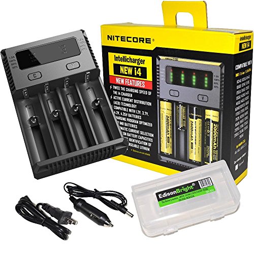 0641612556020 - NITECORE NEW I4 2016 UNIVERSAL SMART BATTERY CHARGER WITH AC AND 12V DC (CAR) POWER CORDS WITH EDISONBRIGHT BBX3 BATTERY CARRY CASE