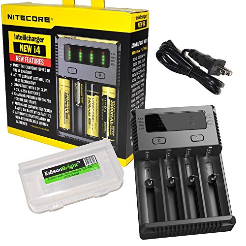 0641612556037 - NITECORE NEW I4 2016 INTELLICHARGER SMART BATTERY CHARGER FOR LI-ION / IMR / NI-MH/ NI-CD 26650 22650 18650 18490 18350 16340 RCR123 14500 AA AAA AAAA D WITH EDISONBRIGHT BBX3 BATTERY CARRY CASE