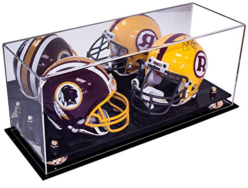 0641752962361 - DELUXE ACRYLIC COLLECTIBLE DOUBLE MINI FOOTBALL NFL HELMET, MINI GOALIE MASK DISPLAY CASE WITH UV PROTECTION WITH MIRROR (A019)
