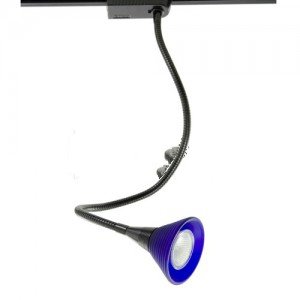 0642008615161 - TRACK LIGHTING LOW VOLTAGE GOOSE NECK TRACK FIXTURE - BLACK W/ BLUE FROSTED STEPPED GLASS SHADE