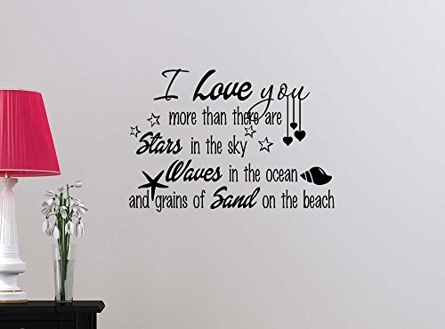 0642014249350 - I LOVE YOU MORE THAN THERE ARE STARS IN THE SKY WAVES IN OCEAN STARS CUTE BEACH STICKER NURSERY VINYL SAYING LETTERING WALL ART INSPIRATIONAL SIGN WALL QUOTE DECOR