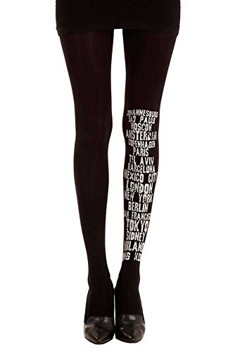 0642014591770 - ROAD TRIP PRINTED TATTOO TIGHTS IN BLACK ONE-SIZE OPAQUE BY ZOHARA