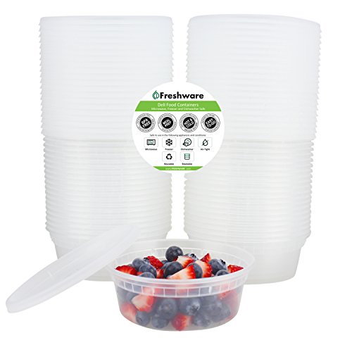 0642070580527 - FRESHWARE 40-PACK 8 OZ PLASTIC FOOD STORAGE CONTAINERS WITH AIRTIGHT LIDS - RESTAURANT DELI CUPS, FOODSAVERS, BABY, BENTO LUNCH BOX, 21 DAY FIX, PORTION CONTROL, AND MEAL PREP CONTAINERS