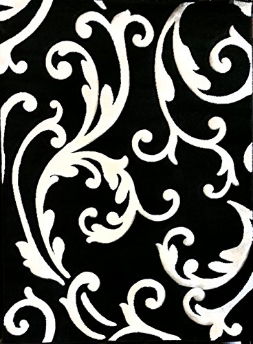 0642078954412 - MODERN AREA RUG BLACK AND PURE WHITE HOLLYWOOD DESIGN #290 (5FT.2IN.X7FT.1IN.)