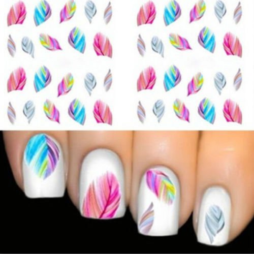 0642125450249 - COLORFUL BEAUTY LEOPARD WATER TRANSFER STICKERS NAIL ART TIPS FEATHER DECALS