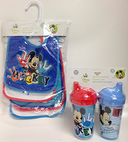 0642125726832 - MICKEY MOUSE 5PK BABY BIBS WITH 2PK SIPPER CUPS- PAINTED HANDS