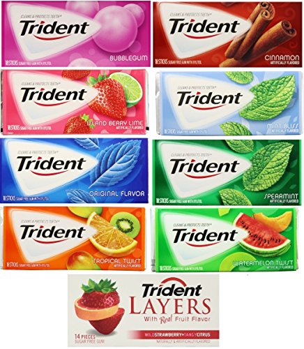 0642554867212 - TRIDENT SUGAR FREE CHEWING GUMS PACK OF 36 (ASSORTED FLAVORS) - 32 PACKS OF 18 PIECES, !!BONUS!! 4 PACKS OF TRIDENT LAYERS