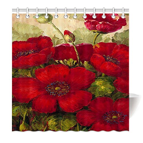 6427520113371 - HOMMOMH 72 X 72 SHOWER CURTAIN WITH HOOKS BATHROOM ANTI-BACTERIAL WATERPROOF ART POPPIES POLYESTER