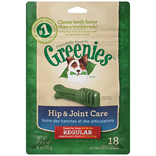 0642863104060 - GREENIES HIP AND JOINT CARE CANINE DENTAL CHEWS - REGULAR SIZE - MEGA TREAT-PAK PACKAGE (18 OZ.) - 18 COUNT