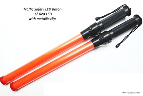 0642872999800 - LOT OF TWO PIECES: 12 RED COLOR LED TRAFFIC SAFETY BATON LIGHT, TWO FLASHING MODES, WITH A METALLIC CLIP, USES 2 C-CELL BATTERIES (NOT INCLUDED)