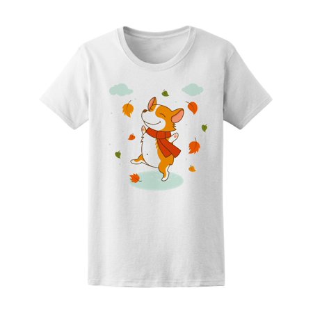 0643340478315 - CORGI JUMPING ON AUTUMN PUDDLES TEE WOMEN’S -IMAGE BY SHUTTERSTOCK