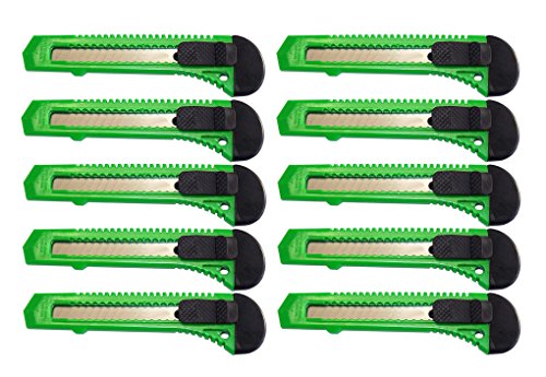 0643415941461 - BOX CUTTER UTILITY KNIFE TOOL WITH BREAKAWAY RETRACTABLE SNAP OFF RAZOR BLADE X10 GREEN