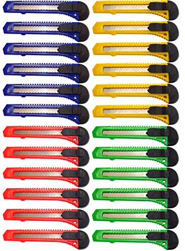 0643415942024 - BOX CUTTER UTILITY KNIFE TOOL WITH RETRACTABLE SNAP OFF RAZOR BLADE X24 MIX COLOR