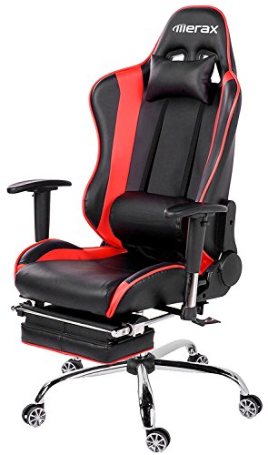 0643525242601 - MERAX ERGONOMIC SERIES PU LEATHER OFFICE CHAIR RACING CHAIR WITH FOOTREST COMPUTER GAMING CHAIR, RECLINER, SWIVEL, TILT, ROCKER AND SEAT HEIGHT ADJUSTMENT