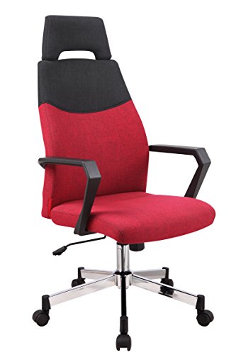 0643525243073 - MERAX HIGH BACK ERGONOMIC LINEN FABRIC OFFICE CHAIR TASK AND COMPUTER CHAIR WITH HEADREST, RED AND BLACK
