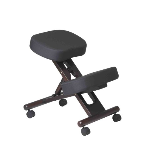 0643749554917 - OFFICE STAR ERGONOMICALLY DESIGNED KNEE CHAIR WITH CASTERS, MEMORY FOAM AND ESPRESSO FINISHED WOOD BASE, BLACK