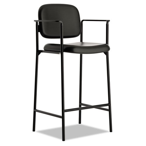 0643749561656 - BASYX BY HON HVL636 SOFT THREAD LEATHER CAFE-HEIGHT STOOL WITH FIXED ARMS FOR OFFICE OR COMPUTER DESK, BLACK, SET OF 2