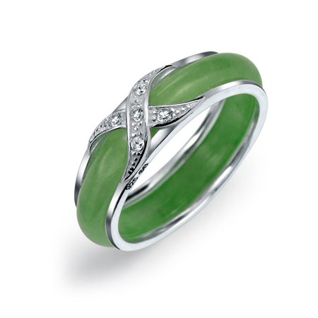 0643906620103 - PAVE CZ CRISS CROSS CUBIC ZIRCONIA X KISS DYED GREEN JADE BAND RING FOR WOMEN FOR GIRLFRIEND 925 STERLING SILVER