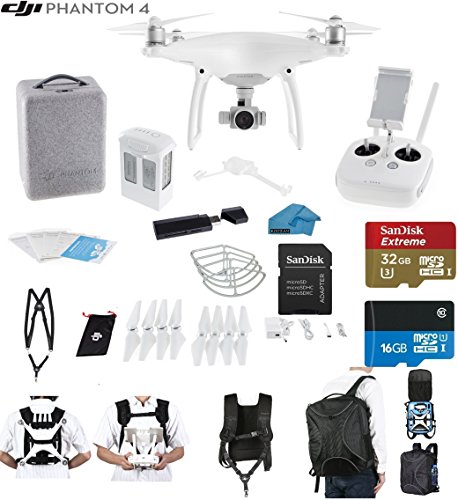 0643989109946 - DJI PHANTOM 4 QUADCOPTER DRONE WITH 4K VIDEO EVERYTHING YOU NEED KIT + SANDISK 32GB MICRO SDXC CARD + UNIVERSAL CARD READER 3.0 + CARRY STRAP SYSTEM + SNAP ON PROP GUARDS + CLOTH + KOOZAM BACKPACK