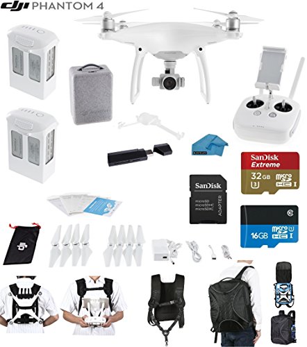 0643989109953 - DJI PHANTOM 4 QUADCOPTER DRONE WITH 4K VIDEO EVERYTHING YOU NEED KIT + 2 TOTAL DJI BATTERIES + SANDISK 32GB MICRO SDXC CARD + CARD READER 3.0 + CARRY STRAP SYSTEM + CLOTH + KOOZAM BACKPACK