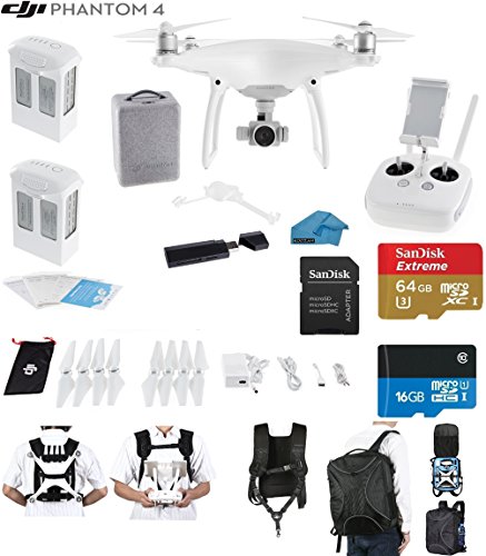 0643989109960 - DJI PHANTOM 4 QUADCOPTER DRONE WITH 4K VIDEO EVERYTHING YOU NEED KIT + 2 TOTAL DJI BATTERIES + SANDISK 64GB MICRO SDXC CARD + STRAP CARRY SYSTEM + CARD READER 3.0 + CLOTH + KOOZAM BACKPACK