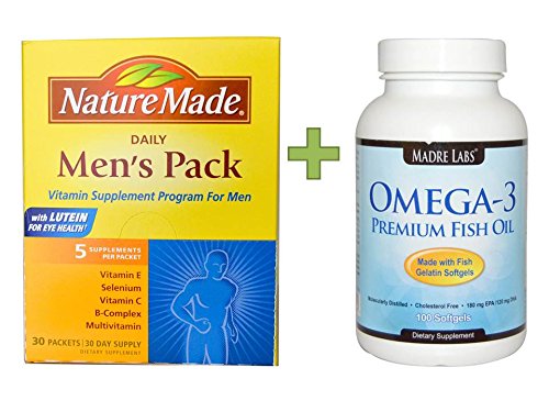 0644222243519 - VITAMINS SUPPLEMENTS NATURE MADE, DAILY MEN'S PACK, 5 SUPPLEMENTS PER PACKET, 30 PACKETS PLUS MADRE LABS, OMEGA-3 PREMIUM FISH OIL, 100 FISH GELATIN SOFTGELS
