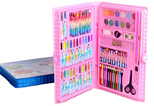 0644650600571 - 85 IN 1 KID'S TOYS STATIONERY PEN WATERCOLOR BRUSH TOOL SET CRAYON PAINTING GIFT (BLUE)