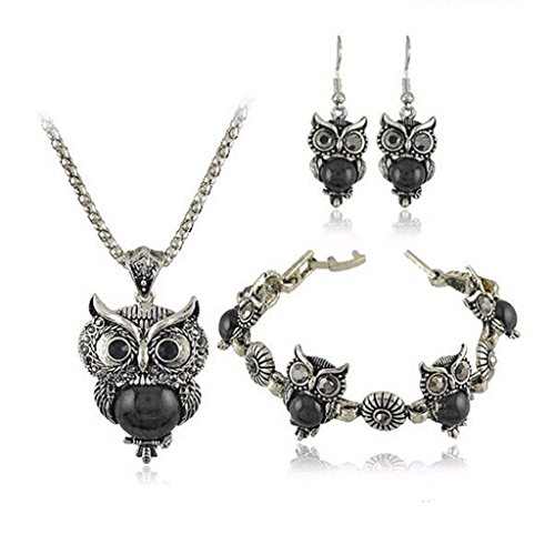 0644735890088 - START BLACK OWL JEWELRY SETS NECKLACE + RING + 1 PAIR EARRINGS 3-PIECES