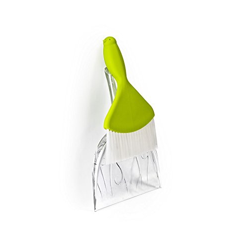 0645038958079 - TABLE CRUMB SWEEPER SWEEPIE SPARROW BY QUALY DESIGN STUDIO. CLEAR DUSTPAN AND GREEN BRUSH. DESIGNER AND PRACTICAL HOME ACCESSORY. UNUSUAL HOUSEWARMING PRESENT. CREATIVE GIFT FOR NEW HOME OWNER.