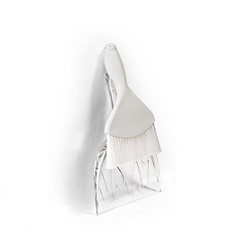 0645038958086 - CRUMBS SWEEPER SWEEPIE SPARROW BY QUALY DESIGN STUDIO. CLEAR DUSTPAN AND WHITE BRUSH. DESIGNER AND PRACTICAL KITCHEN ACCESSORY. UNUSUAL HOUSEWARMING GIFT. CREATIVE PRESENT FOR NEW HOME OWNER.