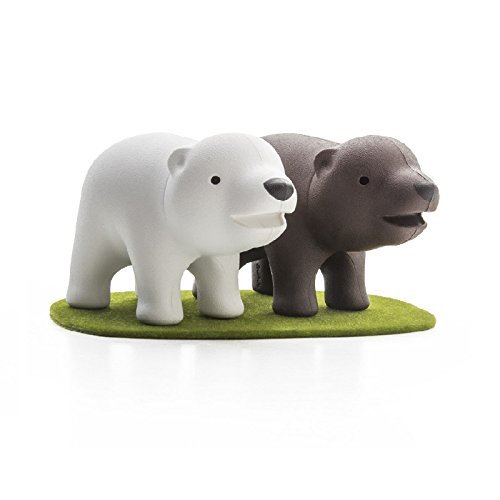 0645038958253 - CUTE SALT AND PEPPER SHAKERS BROTHER BEAR BY QUALY DESIGN STUDIO. WHITE AND BROWN SHAKERS ON GREEN COLOR LAWN MAGNETIC BASE. GREAT NEW HOME OWNER PRESENT. COOL HOUSEWARMING GIFT.