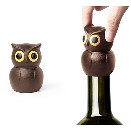 0645038958284 - FUNNY WINE STOPPER OWL BY QUALY DESIGN STUDIO. BROWN COLOR. UNIQUE WINE ACCESSORY. WILL MAKE UNUSUAL GIFT FOR WINE LOVERS. PRESERVE WINE IN OPEN BOTTLES. DESIGNER AND PRACTICAL WINE BOTTLE CORK.