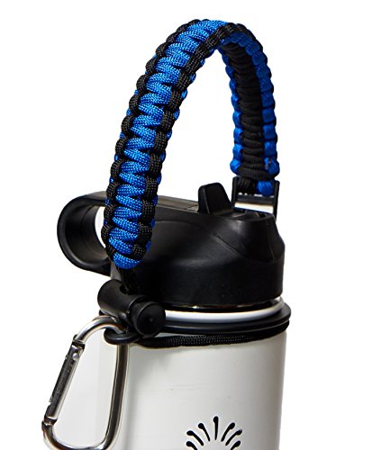 0645080273151 - WATERFIT PARACORD CARRIER STRAP CORD WITH SAFETY RING AND CARABINER FOR 12-OUNCE TO 64-OUNCE WIDE MOUTH WATER BOTTLES, DARKBLUE/COMPASS+FIRESTARTER