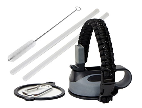 0645080273199 - WATERFIT STRAW LID/CAP + PARACORD + BRUSH FOR HYDRO FLASK WIDE MOUTH SPORT WATER BOOTTLES & TWO PLASTIC STRAWS - HYDRO SPORTS STRAW CAP LID 18OZ, 32OZ, 40OZ & 64OZ (GRAY/BLACK COVER+PARACORD)