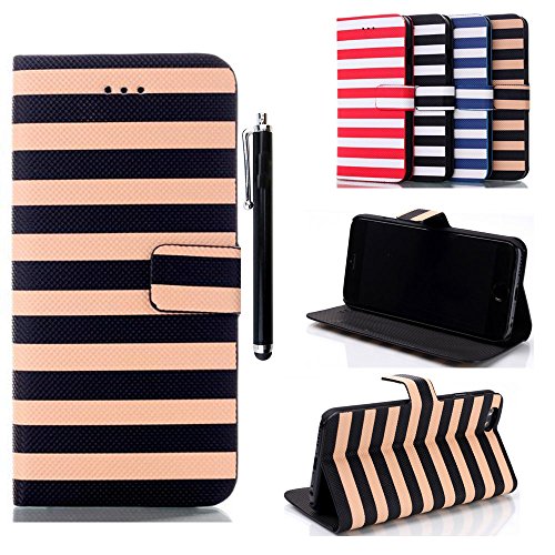 0645120229926 - IPHONE 6 CASE 4.7 INCH FASHION ELEGANT DESIGN CELLPHONE POUCH PROTECTIVE WALLET STRAP CASE MAGNETICIC WALLET FLIP STRIPE STYLE PU LEATHER COVER CASE WITH STAND FEATURE AND CARD SLOTS FOR IPHONE6 4.7 INCH-BLACK&BROWN