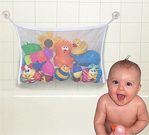 0645120233251 - BABY BATH TOY ORGANIZER TOY TIDY STORAGE WITH 2 STRONG HOOKED SUCTION CUPS - WHITE