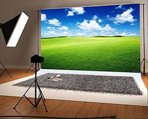 0645195321280 - 7X5 FT GREEN SPRING BACKDROPS PHOTOGRAPHY GRASSLAND BLUE SKY WHITE CLOUDS PHOTO STUDIO BACKGROUND FTX18