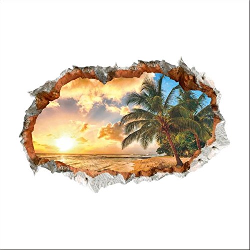 0645360535085 - GENETIC 3D STEREO WALL STICKERS BROKEN WALL MURAL DECAL QUOTES ART HOME DÉCOR (COCONUT TREE)