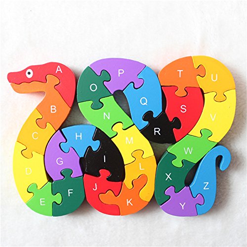 6453879900140 - ZWC CHILDREN'S TOYS JIGSAW PUZZLE BLOCKS 26 ENGLISH ALPHANUMERIC CUTE SNAKES ENLIGHTENMENT EARLY CHILDHOOD INTELLECTUAL PUZZLE