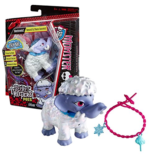 0645416705806 - MATTEL YEAR 2013 MONSTER HIGH SECRET CREEPERS PETS SERIES 4 INCH LONG ELECTRONIC FIGURE SET - SHIVER THE MAMMOTH WITH LIGHT AND SOUNDS, RECORD AND SHARE FEATURE PLUS LEASH