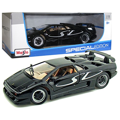0645416786201 - MAISTO YEAR 2014 SPECIAL EDITION SERIES 1:18 SCALE DIE CAST CAR SET - BLACK COLOR SPORTS COUPE LAMBORGHINI DIABLO SV WITH DISPLAY BASE (CAR DIMENSION: 9 X 4-1/2 X 2-1/2)